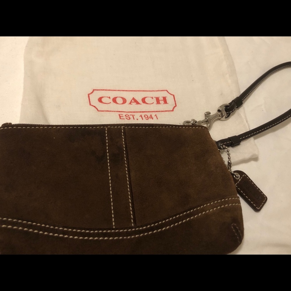 COACH Suede Wristlet in Dark Brown